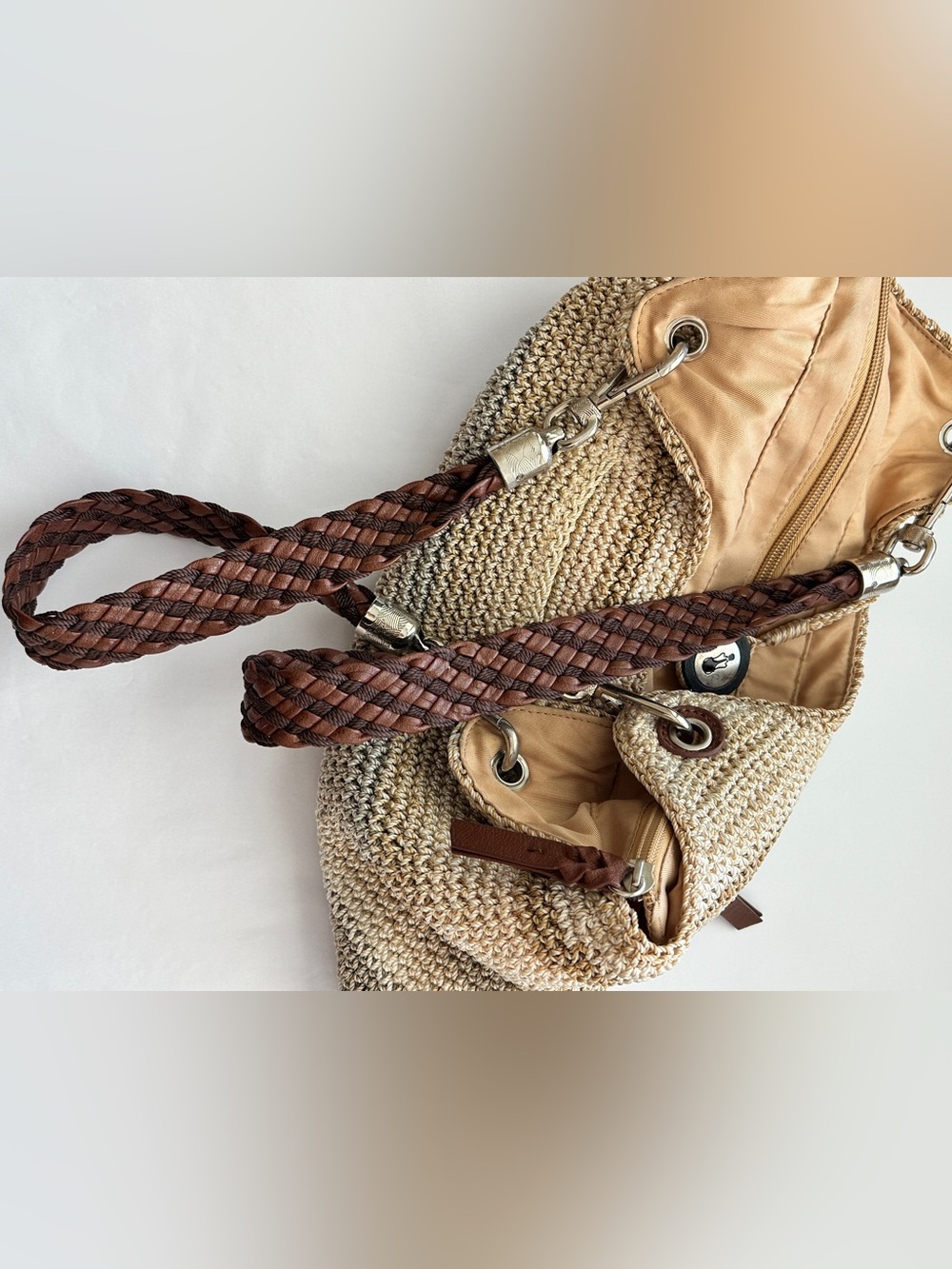 The Sak Tan Brown Woven Braided-Handle Hobo Shoulder Tote Bag - Picture 9 of 16